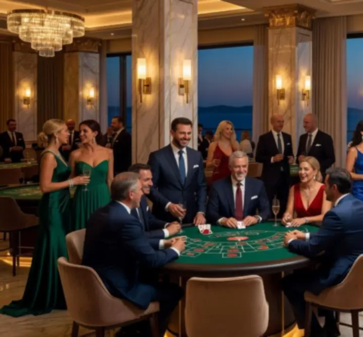 Θεματικό casino event με τραπέζια παιχνιδιών και φωτισμό νέον